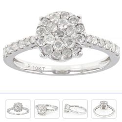 White Diamond 10k White Gold Cluster Ring 0.75ctw  
