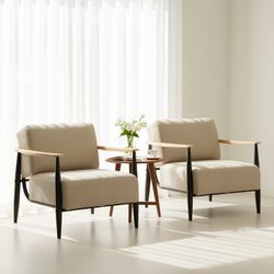 Homy Casa Molica 28" Upholstered Accent Armchair with Oak Wood Arms Lounge Chair for Living Room Bedroom Office Apartment