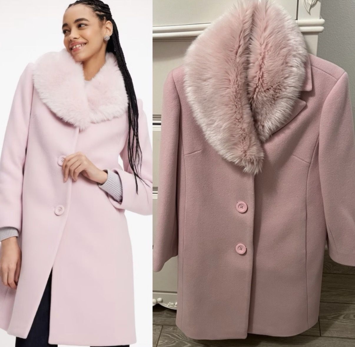 Kate Spade Faux Fur Lapel Wool Coat In Pink With Tag