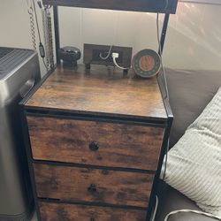 Rustic Wood & Metal Nightstand with Storage Drawers