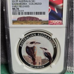 2017 P Berlin Show Australia COLORED Kookaburra Silver NGC MS 70 1oz $1 Coin