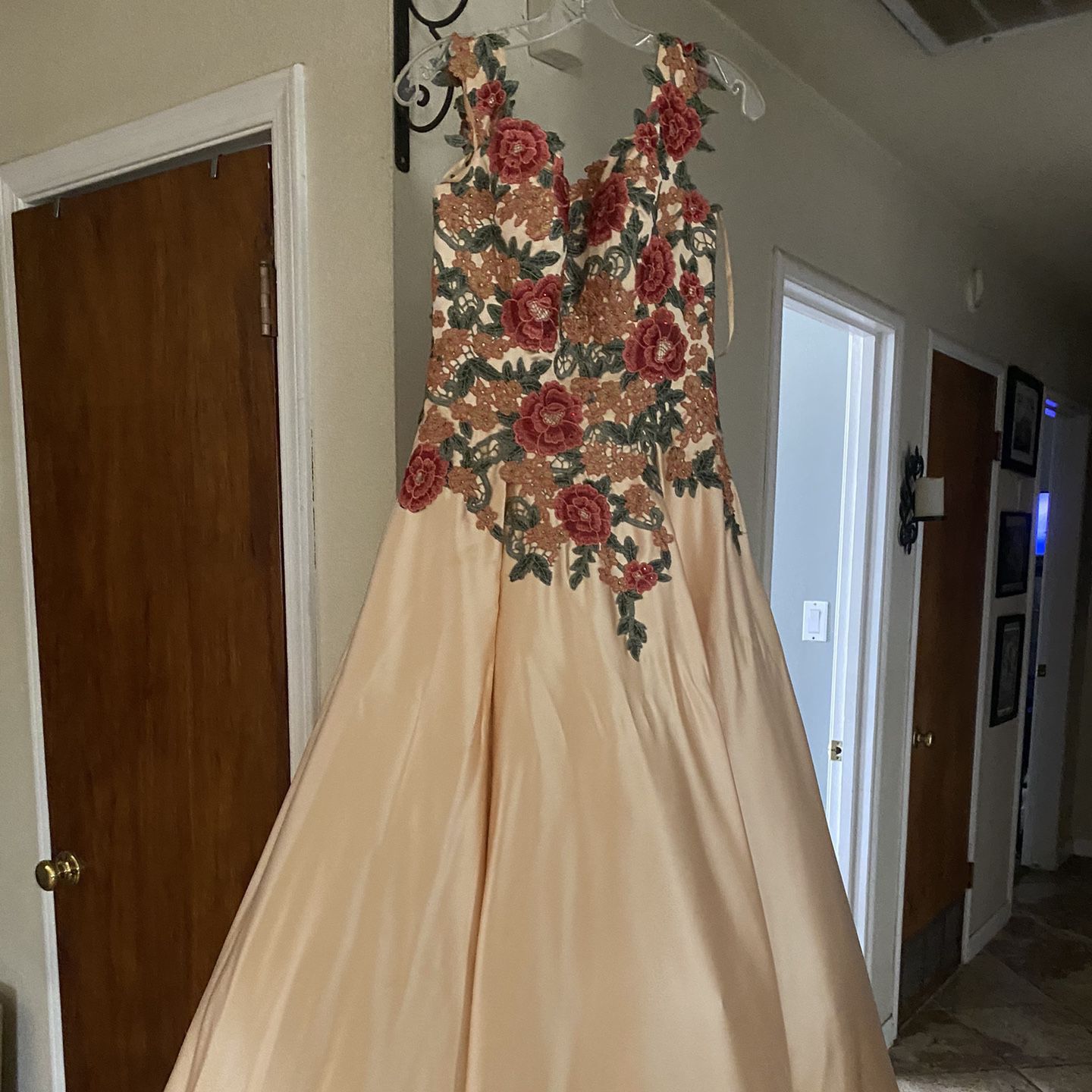 Beige Prom Dress With Flower Detailing 