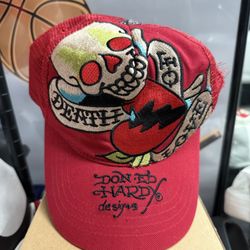 ED HARDY CAP SKULL DEATH OF LOVE Trucker Snapback Hat Y2K Red