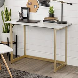 Modern Glam Faux Top Laptop Writing Desk Home Office Workstation Small, 42"L x 20"W x 30"H, faux Marble/Gold