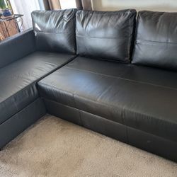 Black Leather Ikea Sectional With Pull Out Queen Mattress Surface 