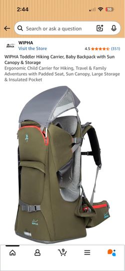 WIPHA Toddler Hiking Carrier, Baby Backpack with Sun Canopy & Storage Ergonomic Child Carrier for Hiking, Travel & Family Adventures with Padded Seat,
