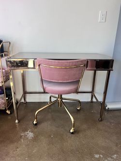 Mirror desk and pink office chair