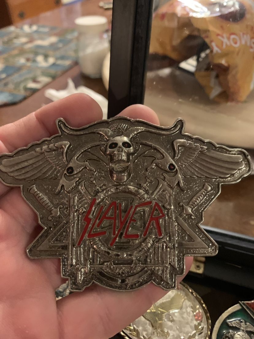 Vintage Pewter Slayer Rock Band Belt Buckle