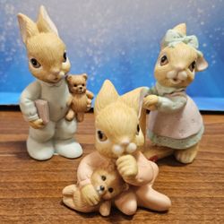VINTAGE Homco #1466 Baby Bunny Rabbits Porcelain Figurines SET OF 3