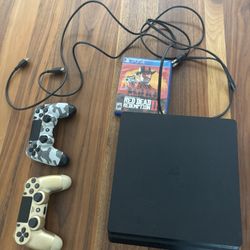 PS4 Slim With RDR2 and 2 Controllers