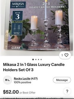 Mikasa 2 In 1 Glass Luxury Candle Holders Set Of 3