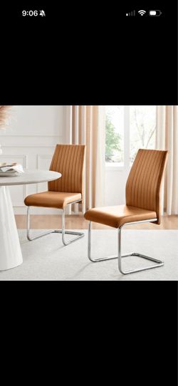 Furniturebox Lorenzo Tan Faux Leather Silver Leg Dining Chair, Set of 2