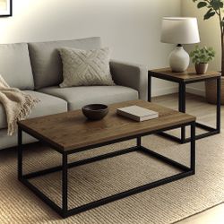 🖤 Solid Wood + Steel Coffee Table & End Table | Modern Farmhouse | West Elm Style