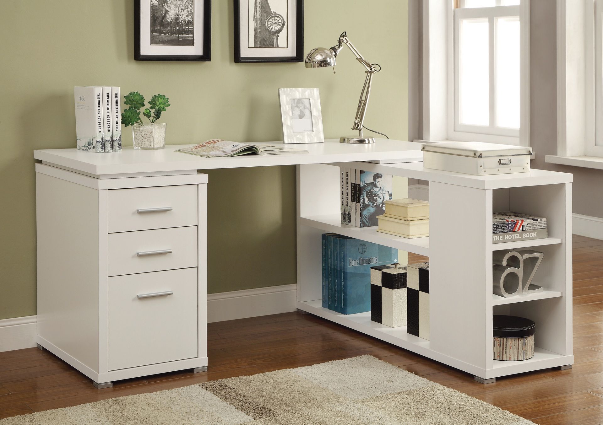 L-Shaped Desk in White Wood $299- SALE! Best Prices!