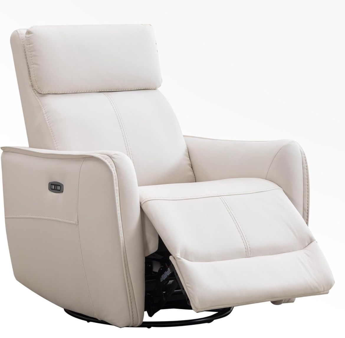 Power Swivel Rocker Recliner Chair, Electric Glider Reclining Sofa with USB Port, Leathaire Rocking Chair Nursery Recliners for Living Room (Cream Whi