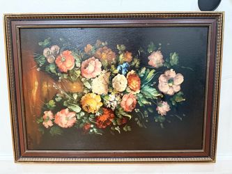 Vintage Floral Still Life Oil Painting Signed, Ornate Wood Frame, Antique Style