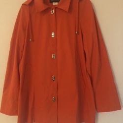 Women’s Water Resistant Rain /Winds Jacket With Detachable Hood Orange (Chill) M/ L Turn Lock Closure 
