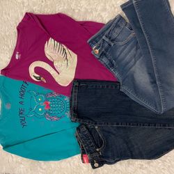Girls jeans and long sleeve tops bundle