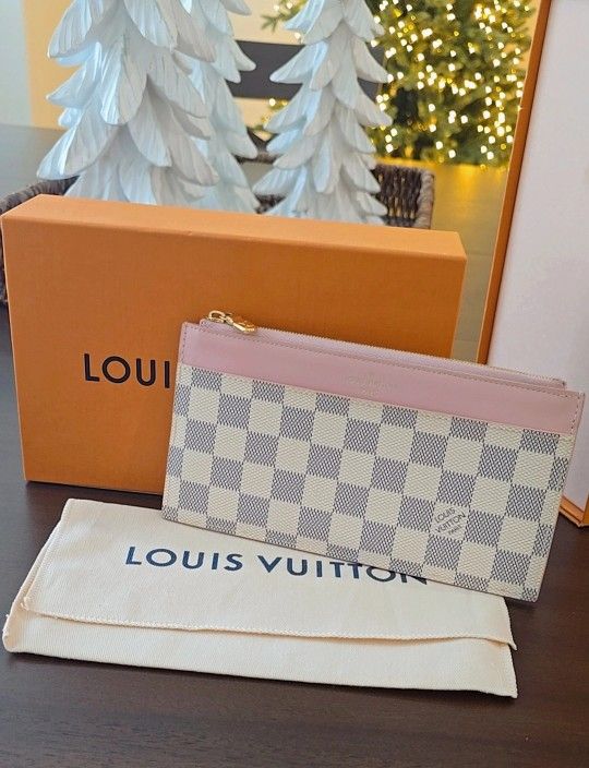 LV Damier Azure Slim Purse Rose Balerina