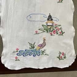 Vintage Peacock Table runner - Grandmas Treasures