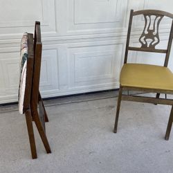 2 Vintage Folding Chairs Antique Wood Mid Century Modern 