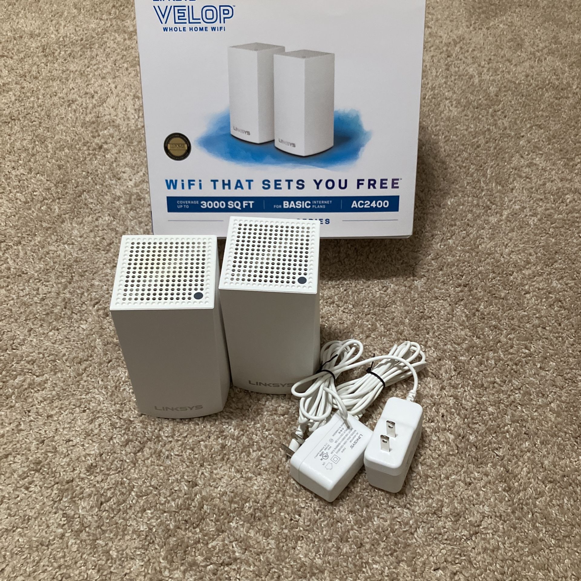 Linksys Velop Dual Band Intelligent Mesh Wi-Fi System, White, 2 Pack (AC2400)