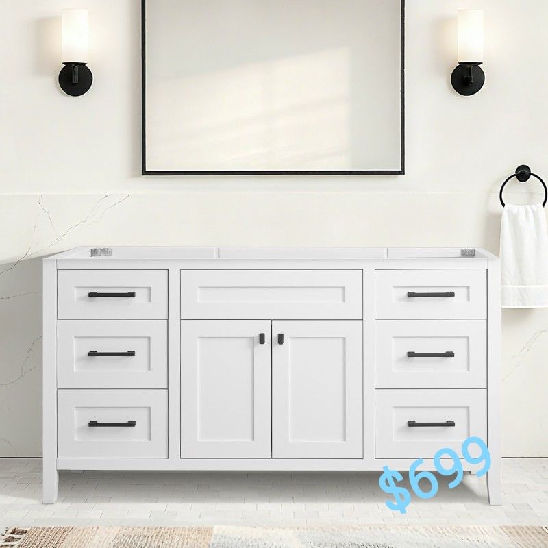 60" Single-Sink Bathroom Vanity Cabinet (No Top Included),90060S-WH 12.9