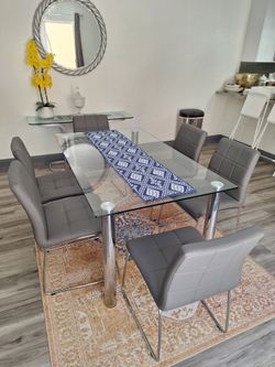 Glass Dining Table with 6 Chairs