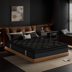 12”inch King Size Medium Gel Memory Foam Mattress with Pocket Spring Hybrid Mattress, Medium Comfort, Breathable & Durable, for Comfortable Sleep &Bla
