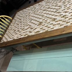 Custom Tiled Table With 2 Benches And Chairs .