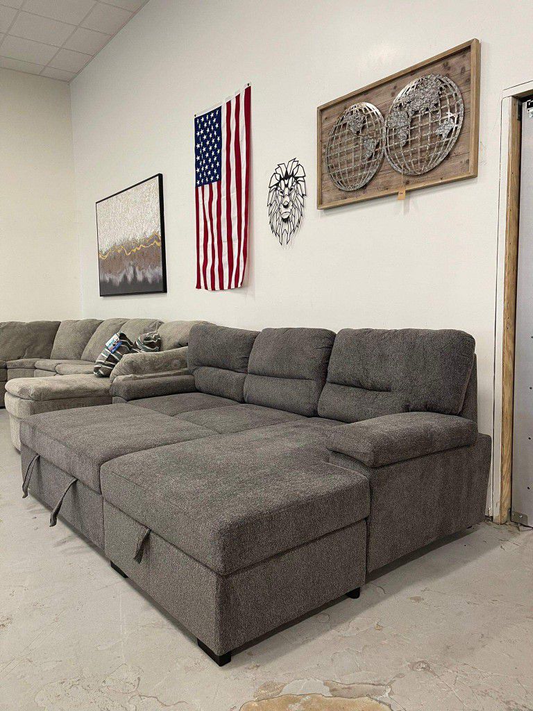 Grey Plush Sleeper Sectional with storage 👉 in stock