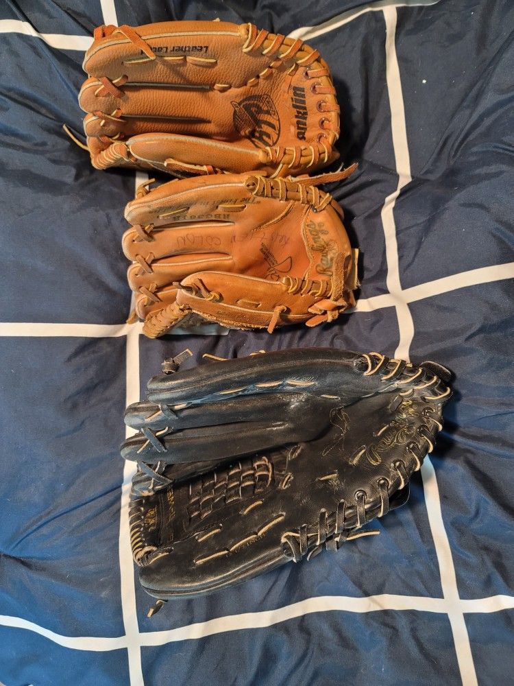 3 Baseball Gloves Used Great Condition
