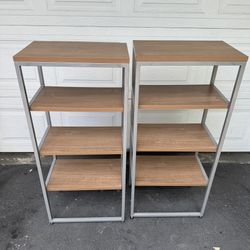 Each 43”x19”x12” - TWO (2) Metal & Wood MCM Mid Century Modern Bookcase Shelf Shelving Organizer Garage Office Storage Metal Wood 