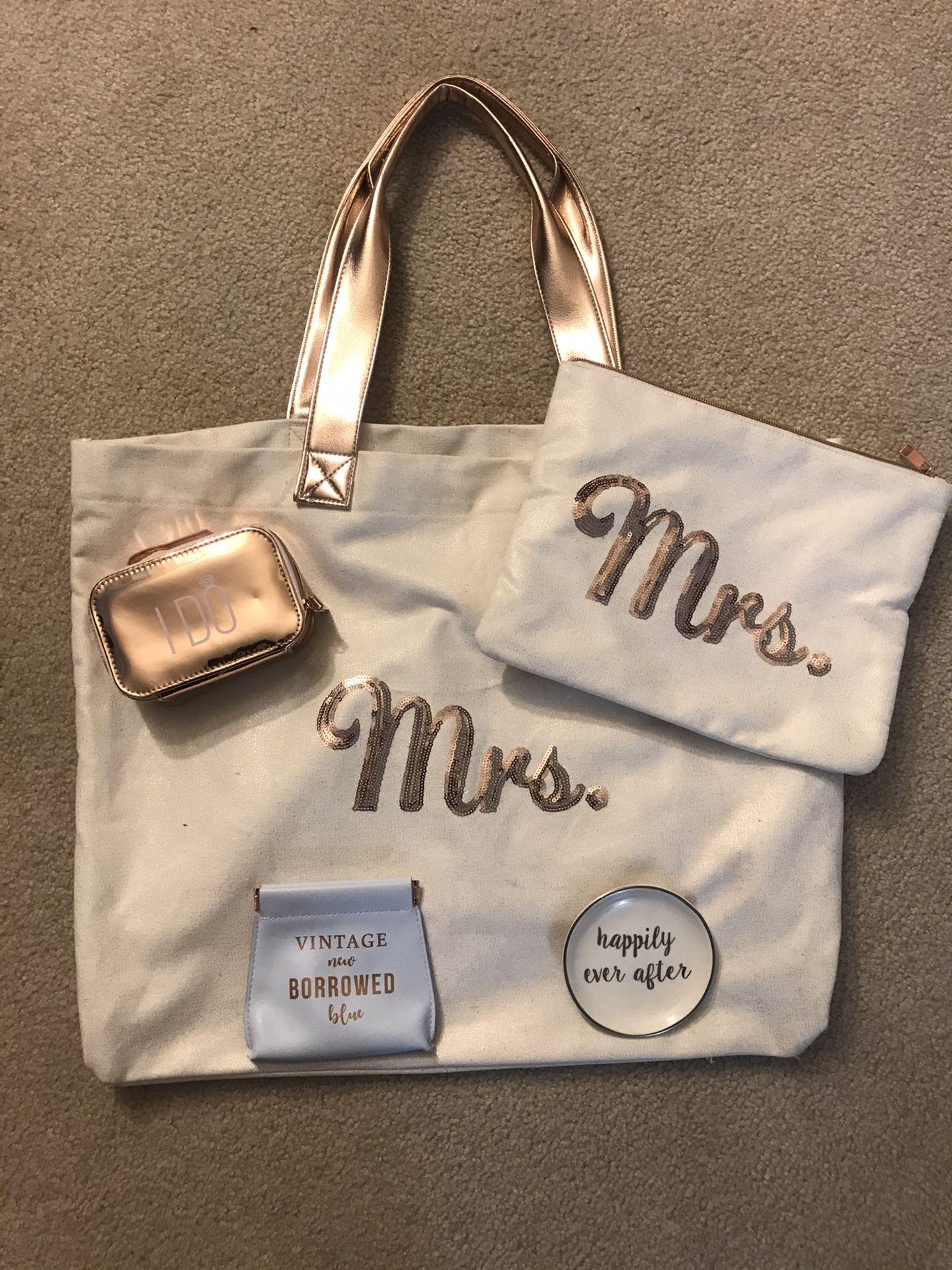 Bride-To-Be MRS Tote, Makeup Bag, & Accessories