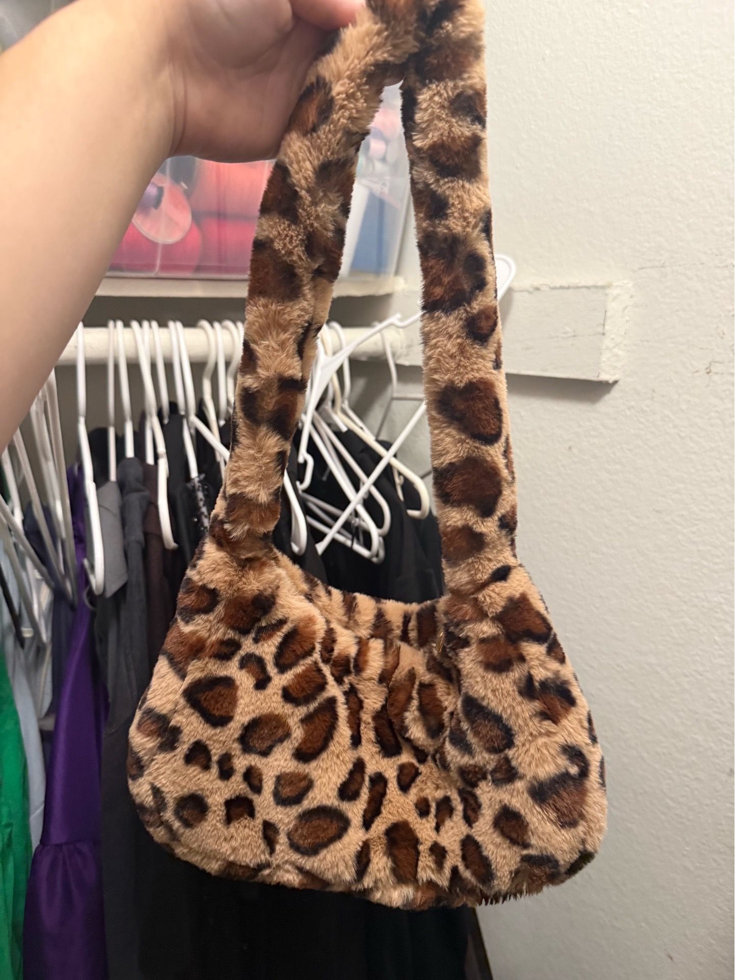 Furry cheetah purse