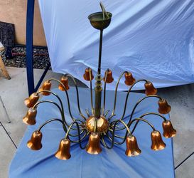 Vintage (1950s) MCM 15 Arm Brass and Copper Chandelier European Origin