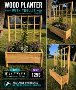 🌿 HANDMADE WOOD PLANTER WITH TRELLIS