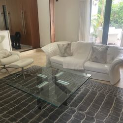 Curved White Leather Sofa