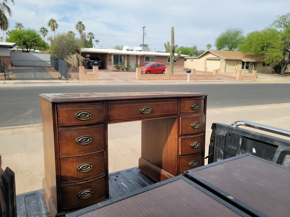 Antique Desk. Basset Made Leather Top