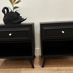Vintage Mid Century Black Nightstands 