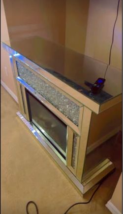 Modern Mirrored Fireplace TV Stand