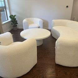 CRATE & BARREL CREAM BOUCLE LIVING ROOM SET