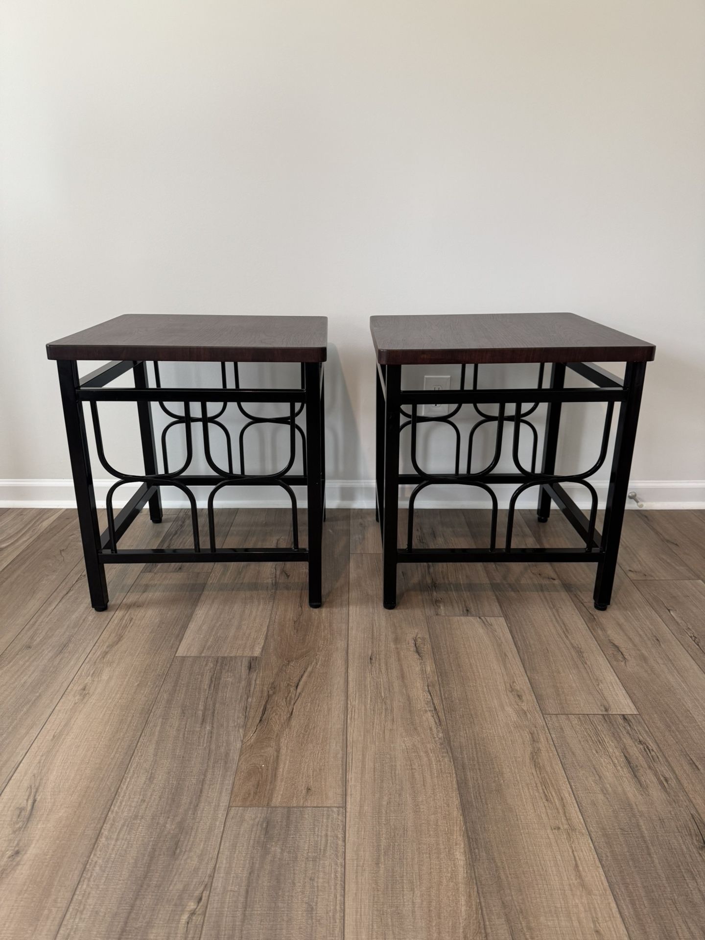 Wooden metal two-piece side tables