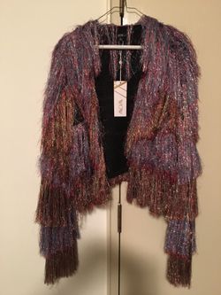 New multicolored Fringe sweater jacket, with tag