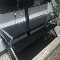 Soporte Giratorio para TV de Piso, Estante de Vidrio Templado de 3 Niveles 