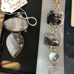 Black & White Botswana Pendant & Pitholite Bracelet 