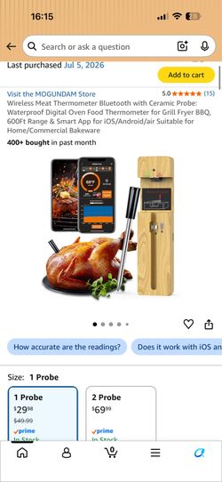 new Wireless Meat Thermometer Bluetooth with Ceramic Probe: Waterproof Digital Oven Food Thermometer for Grill Fryer BBQ, 600Ft Range & Smart App for 