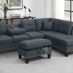 BRAND NEW 3PC SECTIONAL SOFA SET WITH OTTOMAN AND ACCENT PILLOWS INCLUDED $399