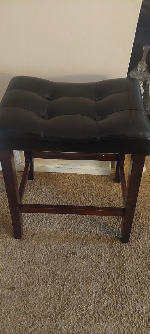 Wood Faux Leather Stool