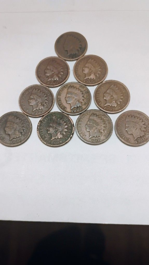 10 Indian Head Pennies 